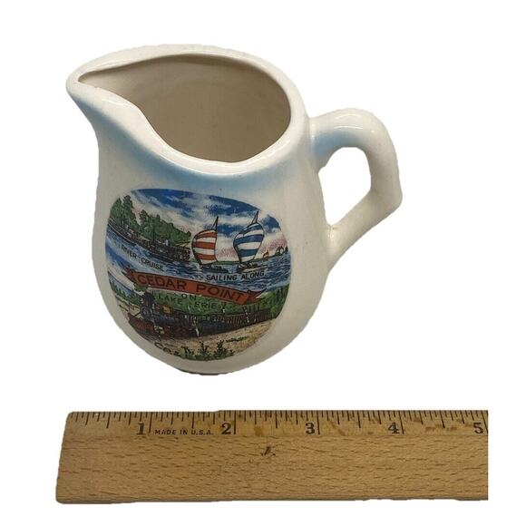 Vintage Creamer Souvenir Cedar Point Ohio On Lake Erie Collectible Blue Green - Picture 5 of 7